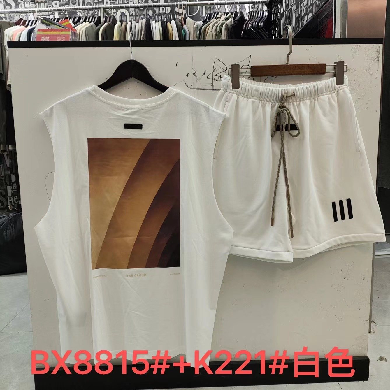 ESSENTIALS Three-Bar Sleeveless Shorts Set — back