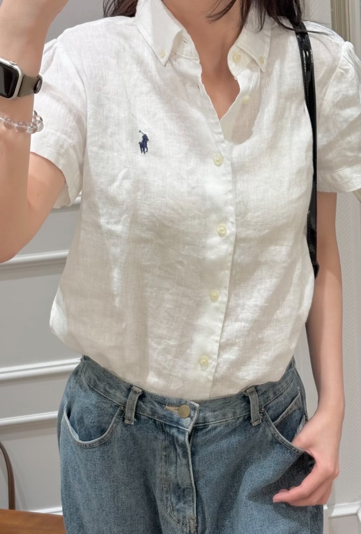 Test2-Ralph Lauren Ivory Linen Short-Sleeve Button-Front Shirt — model